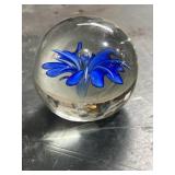 Blue flower glass paperweight