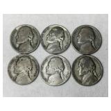 6 war time silver nickels