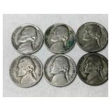 6 war time silver nickels