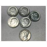 5 1964 Roosevelt dimes 1 Mercury dime