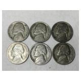 6 war time silver nickels