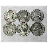 6 war time silver nickels