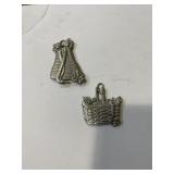 2 vintage pewter basket ornaments from the