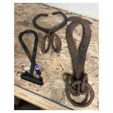 antique hand-wrought iron ice tongs or log tongs