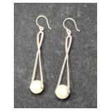 Silver dangle Pearl earrings marked 925.
