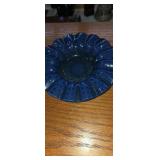 Blue blown art glass ash tray 6in d