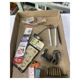 Flat of mixed items, including fishing items,