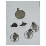 Earrings made of mercury dimes & coin pendant