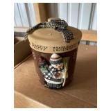 Snowman, happy holidays, goodie jar