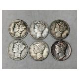 6 Mercury dimes mixed years