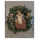 18' Christmas Wreath with wood Santa