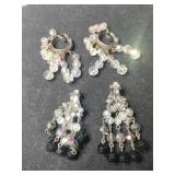 2 pair of silver tone beaded clip-on vintage