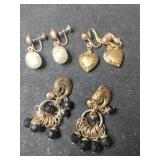 3 pair gold tone clip earrings