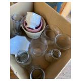 Collection of glass flower bases, and pots