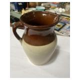 vintage brown and cream stoneware pitcher