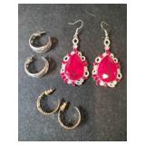 3  pair Pierce earrings gold tone ,silver tone,