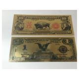 2 Novelty gold foil tender notes
