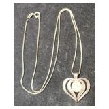 Silver box chain heart pending necklace Marked