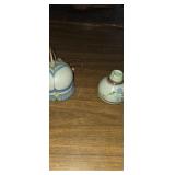 Pottery bell and , hand painted bud vase