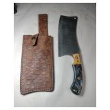 Gray   handled Damascus steel  Cleaver  knife