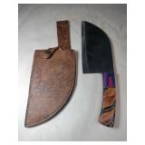 Brown handled Damascus steel  Cleaver  knife w/