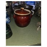 Brown glazed honey pot with lid