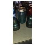 Blue ball perfect 1pt mason jar and 2 green glass