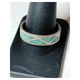 Silver turquoise band ring marked 925 size 12