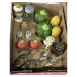 vintage ceramic and glass figural salt and pepper