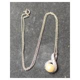 Silver clearstone Pearl pendant necklace marked