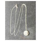 Silver clear stone round pendant necklace marked