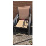 Set of 4 (3 red 1 tan) metal base lawn chairs