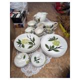 vintage Dixie Dogwood dinnerware set and doily,