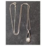 Silver clear Stone  box chain necklace Marked