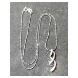 Silver bluestone pendant chain necklace marked