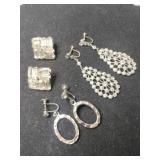 3 pair clearstone vintage clip earrings  (stones
