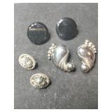 Silvertone and black vintage clip-on earrings