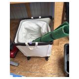 Rolling laundry bin, hamper, roll of green felt