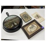 Framed print, decorative cast iron skillet,