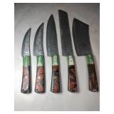 Green/Brown handled Damascus steel  kitchen knife
