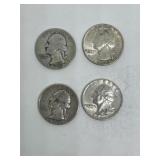 (4) silver quarters 1942, 1953, 1964, 1964