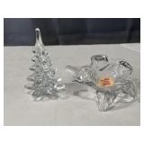 Blown glass flower and pine tree paperweights