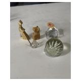 Carved miniatures and small glass paper weights