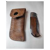 brown pocket knife w/ case 3' blade
