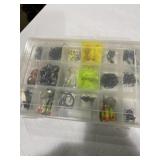 Fishing tackle with plastic divider container