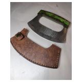 Green/Brown ULU  Damascus steel knife w sheath 6'
