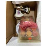 Ceramic figurine, flower base, candles, and more