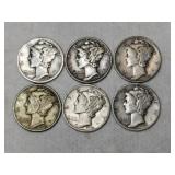 6 Mercury dimes mixed years