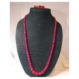Vintage red beaded necklace matching clip-on