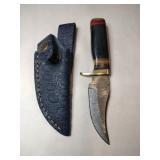Brown handled Damascus steel knife w sheath 3 '